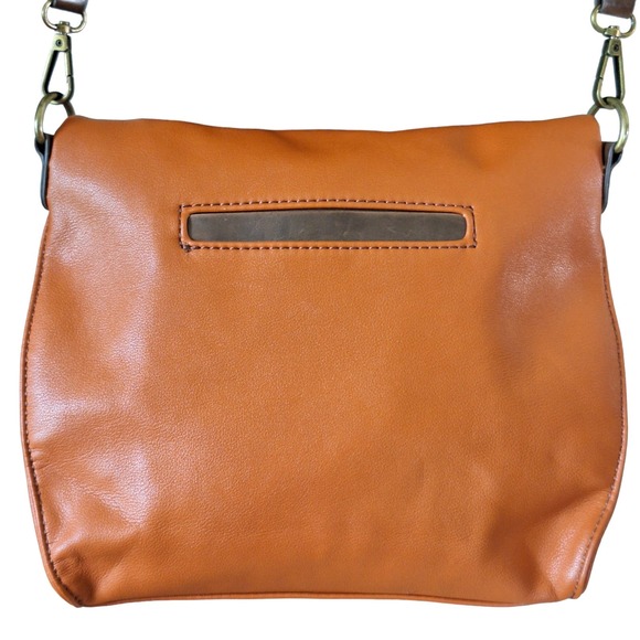 Chala Faux Vegan Leather Fold Over Crossbody Bag Purse Cognac Boho Earthy - Picture 2 of 10